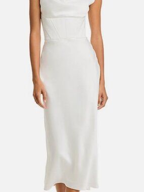Amsale Women White Cowlneck Corset MIDI Dress Size 8
